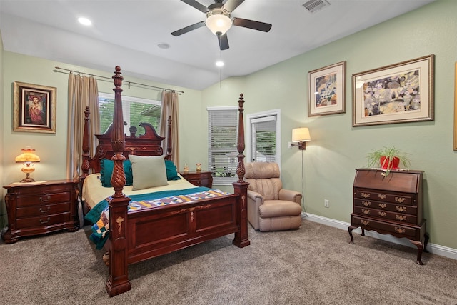 18 Brookefield Cir, Magnolia, TX 77355 - carpeted bedroom featuring baseboards, ceiling fan, and vaulted ceiling
