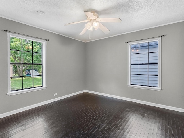 809 18th Ave N, Texas City, TX 77590 - empty room with dark wood finished floors, crown molding, baseboards, ceiling fan, and a textured ceiling