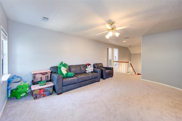 3402 Deeds Rd, Houston, TX 77084 - carpeted living room featuring ceiling fan and baseboards