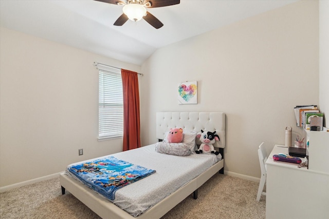 21551 Elm Hurst Ln, Katy, TX 77450 - bedroom featuring carpet flooring, baseboards, lofted ceiling, and a ceiling fan