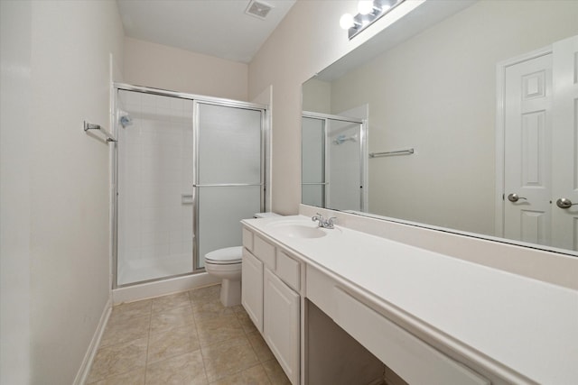 21551 Elm Hurst Ln, Katy, TX 77450 - full bathroom with toilet, vanity, a shower stall, baseboards, and tile patterned floors