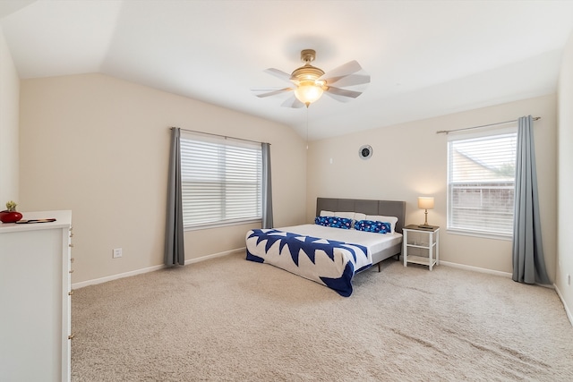 21551 Elm Hurst Ln, Katy, TX 77450 - bedroom with carpet, lofted ceiling, baseboards, and ceiling fan
