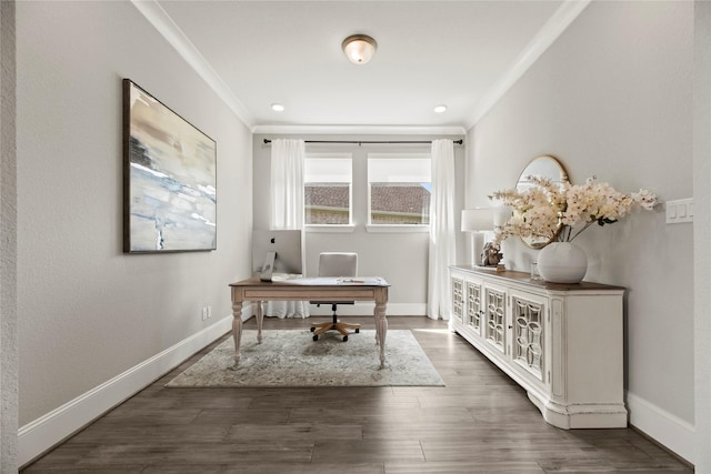 19307 Spillway Overlook Cir, Cypress, TX 77433 - office with crown molding and dark wood-style floors