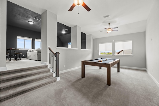 19307 Spillway Overlook Cir, Cypress, TX 77433 - playroom featuring ceiling fan, carpet floors, and pool table