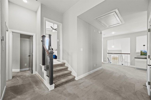 19307 Spillway Overlook Cir, Cypress, TX 77433 - hallway with attic access, carpet floors, an upstairs landing, and recessed lighting
