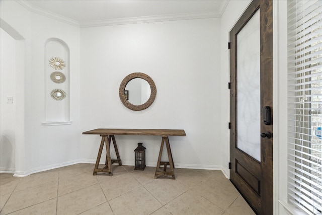 19726 Terrace Cliff Ct, Richmond, TX 77407 - foyer with baseboards, light tile patterned floors, crown molding, and arched walkways