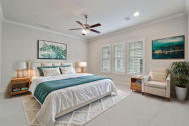 1811 Upland Lks, Houston, TX 77043 - bedroom featuring carpet flooring, baseboards, crown molding, a ceiling fan, and recessed lighting