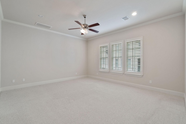 1811 Upland Lks, Houston, TX 77043 - empty room featuring a ceiling fan, crown molding, light carpet, baseboards, and recessed lighting