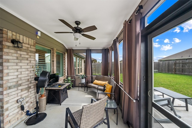 4236 Waterlily Spring Way, Porter, TX 77365 - sunroom featuring outdoor lounge area and a ceiling fan
