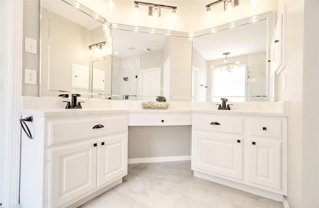19927 Maple Village Dr, Cypress, TX 77433 - full bath with a marble finish shower, double vanity, marble finish flooring, and baseboards