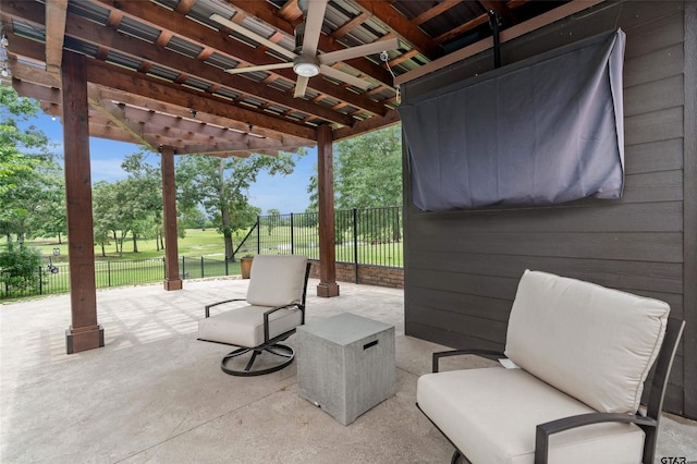 420 Bunker Dr, Tyler, TX 75703 - view of patio / terrace with a ceiling fan, a pergola, and view of golf course