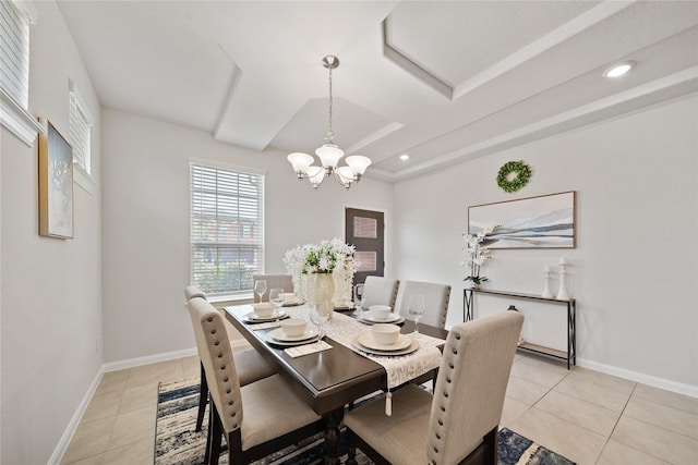 6531 Cody Mountain Trl, Richmond, TX 77407 - dining area with a chandelier, light tile patterned floors, baseboards, and recessed lighting