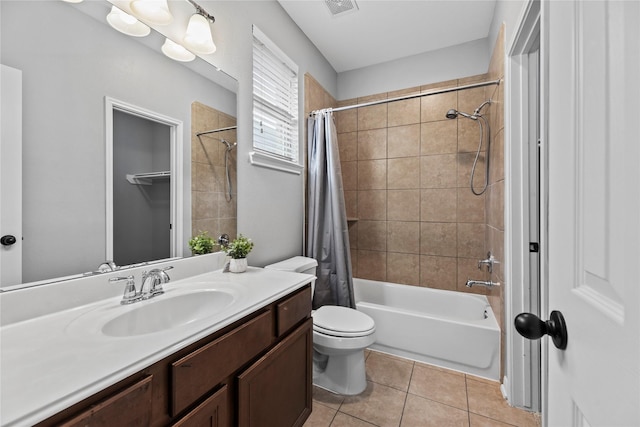 10506 Star Thistle Ct, Cypress, TX 77433 - full bathroom featuring vanity, shower / bathtub combination with curtain, toilet, and tile patterned floors