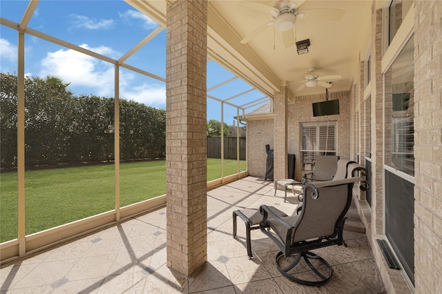 2005 Mistwood Ct, Pearland, TX 77584 - view of patio featuring ceiling fan and a lanai