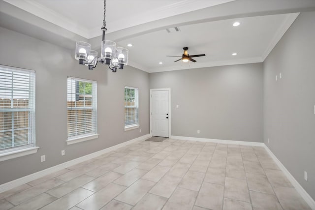 2407 Juliet St, Pasadena, TX 77502 - empty room featuring a chandelier, recessed lighting, crown molding, ceiling fan, and baseboards