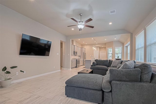 24227 Tallgrass Meadow Trl, Katy, TX 77493 - living room featuring ceiling fan, baseboards, and recessed lighting