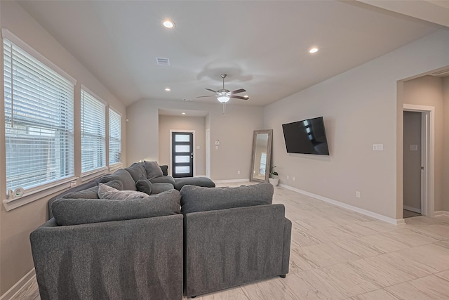 24227 Tallgrass Meadow Trl, Katy, TX 77493 - living area with ceiling fan, baseboards, and recessed lighting