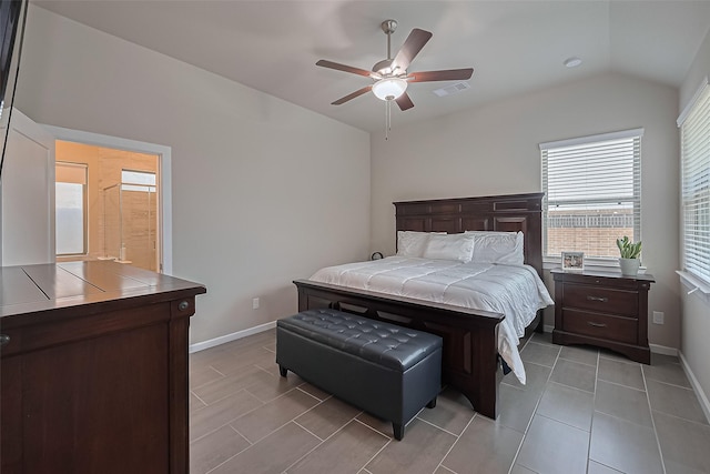 24227 Tallgrass Meadow Trl, Katy, TX 77493 - bedroom with vaulted ceiling, baseboards, light tile patterned floors, and ceiling fan