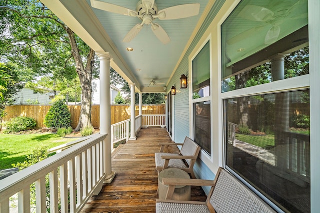 714 Merrill St, Houston, TX 77009 - wooden deck with a ceiling fan