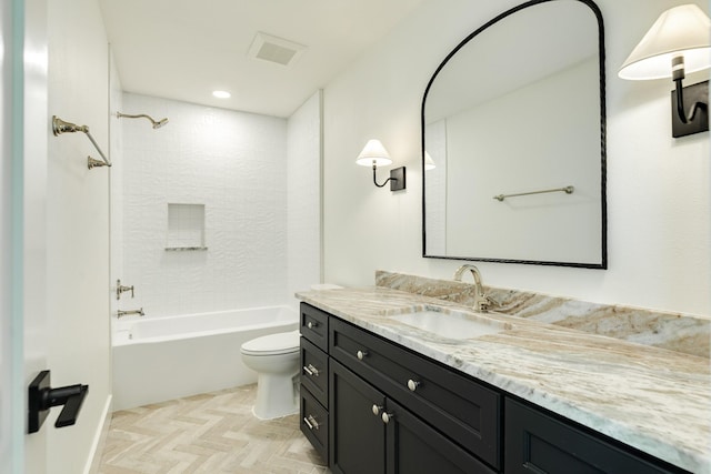 714 Vista Bella, Galveston, TX 77554 - bathroom with vanity, toilet, and bathtub / shower combination