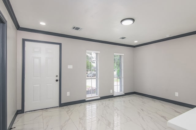 11835 S Ridgewood Cir, Houston, TX 77071 - foyer entrance with baseboards, crown molding, light marble finish flooring, and recessed lighting