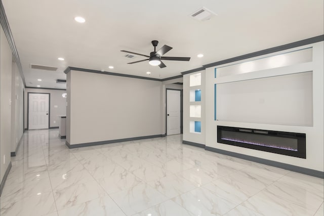 11835 S Ridgewood Cir, Houston, TX 77071 - cinema room with baseboards, recessed lighting, ornamental molding, a ceiling fan, and light marble finish floors