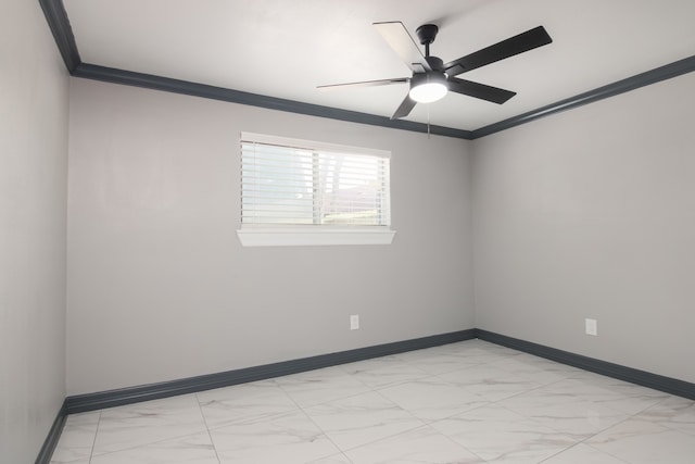11835 S Ridgewood Cir, Houston, TX 77071 - empty room with baseboards, crown molding, light marble finish floors, and a ceiling fan