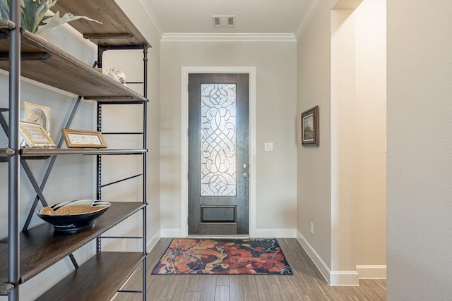 30411 Indigo Falls Dr, Brookshire, TX 77423 - entryway featuring wood finished floors, crown molding, and baseboards