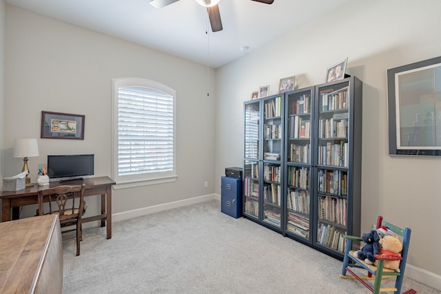 30411 Indigo Falls Dr, Brookshire, TX 77423 - office with a ceiling fan, carpet floors, and baseboards