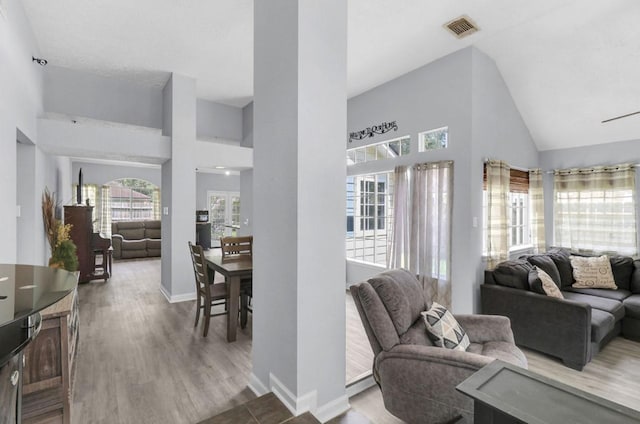 5418 Forest Springs Dr, Houston, TX 77339 - living area with high vaulted ceiling and wood finished floors
