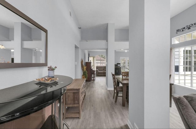 5418 Forest Springs Dr, Houston, TX 77339 - hall with wood finished floors, plenty of natural light, and a high ceiling