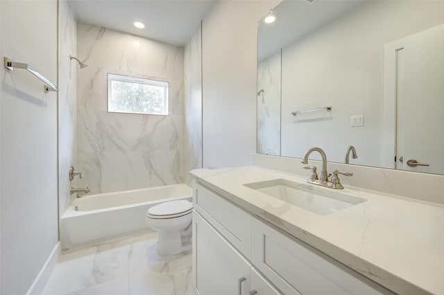 847 Rachel St Unit H, Houston, TX 77091 - bathroom with vanity, shower / washtub combination, marble finish floors, and recessed lighting