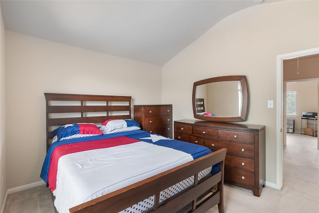 3610 Harewood Ct, Pearland, TX 77584 - bedroom with light colored carpet, lofted ceiling, and baseboards