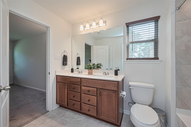 766 Hardwood Grove Ct, Houston, TX 77090 - full bath with double vanity, toilet, a tub to relax in, tile patterned floors, and a shower