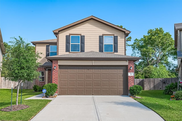 766 Hardwood Grove Ct, Houston, TX 77090 - traditional-style house with brick siding, a garage, driveway, and a shingled roof