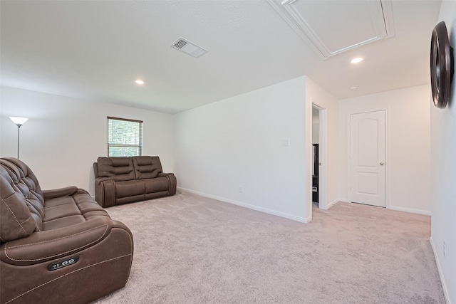 766 Hardwood Grove Ct, Houston, TX 77090 - living area featuring attic access, light colored carpet, recessed lighting, and baseboards