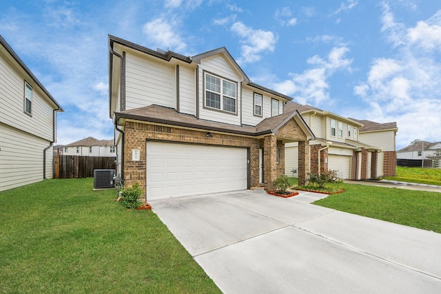 18510 Snowy River Ln, Katy, TX 77084 - view of front of home with an attached garage, brick siding, concrete driveway, and cooling unit