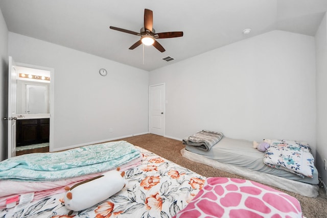 18510 Snowy River Ln, Katy, TX 77084 - bedroom with carpet floors, connected bathroom, ceiling fan, and baseboards