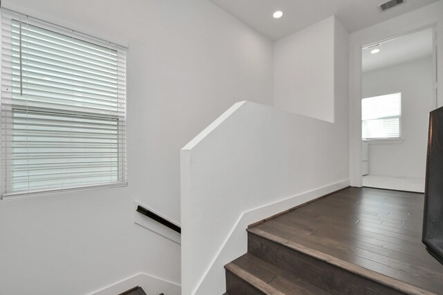 853 Mansfield St Unit D, Houston, TX 77091 - stairway featuring recessed lighting and wood finished floors