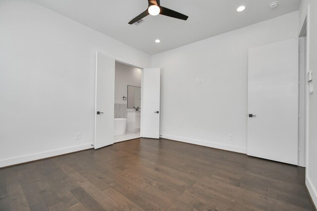 853 Mansfield St Unit D, Houston, TX 77091 - unfurnished bedroom with wood finished floors, recessed lighting, ensuite bath, and ceiling fan