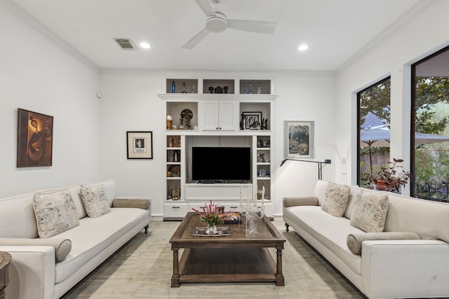 13614 Champions Centre Dr, Houston, TX 77069 - living area featuring a ceiling fan and recessed lighting