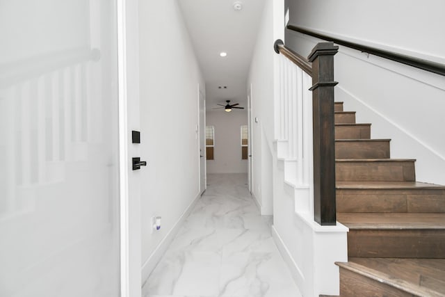 853 Mansfield St Unit B, Houston, TX 77091 - stairs with marble finish flooring, a ceiling fan, and recessed lighting