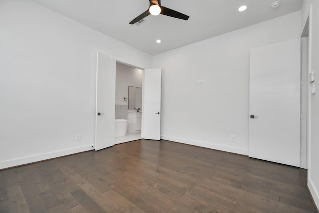 853 Mansfield St Unit B, Houston, TX 77091 - unfurnished bedroom with wood finished floors, recessed lighting, ensuite bath, and ceiling fan
