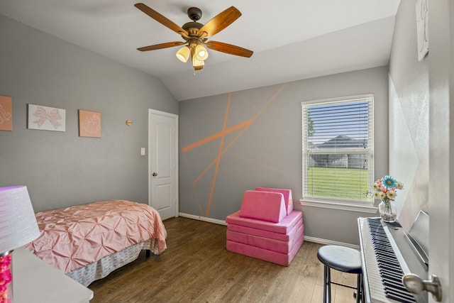 9210 Monarch Field Ln, Cypress, TX 77433 - bedroom with wood finished floors, lofted ceiling, and a ceiling fan