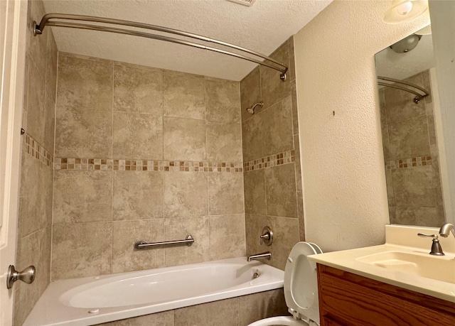 86 Huntington, Trinity, TX 75862 - full bathroom featuring shower / bath combination, toilet, a textured wall, vanity, and a textured ceiling