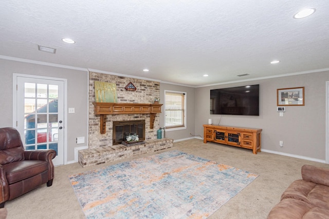 12210 Rocky Lake Ct, Houston, TX 77070 - living area with carpet flooring, ornamental molding, a textured ceiling, healthy amount of natural light, and baseboards