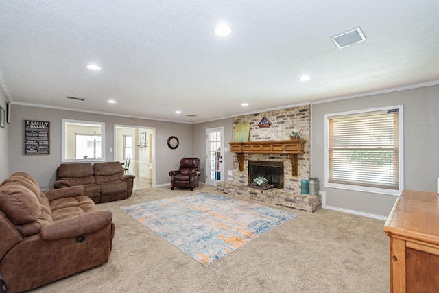 12210 Rocky Lake Ct, Houston, TX 77070 - living area featuring carpet floors, baseboards, crown molding, recessed lighting, and plenty of natural light