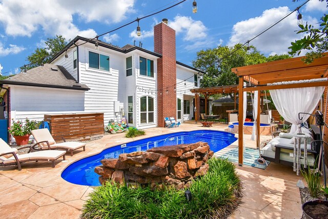 9611 Haven Crossing Ct, Houston, TX 77065 - outdoor pool featuring a pergola, a fenced backyard, a patio, and an in-ground hot tub