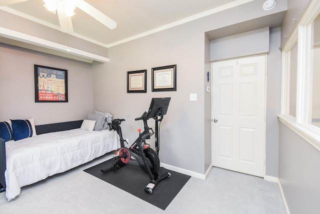 9611 Haven Crossing Ct, Houston, TX 77065 - bedroom with carpet floors, baseboards, crown molding, and ceiling fan