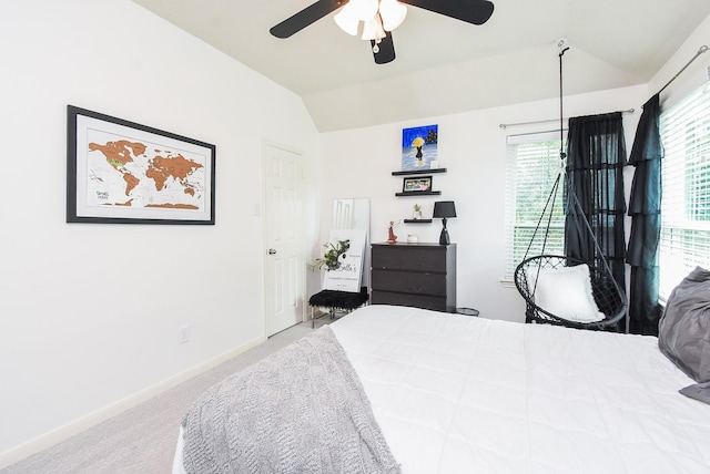 9611 Haven Crossing Ct, Houston, TX 77065 - bedroom featuring vaulted ceiling, carpet floors, baseboards, and a ceiling fan